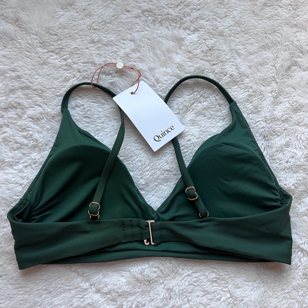 Quince Womens Forest Green Ribbed V-Neck Bikini Top Recycled Size S ATG001 NEW - Picture 5 of 9